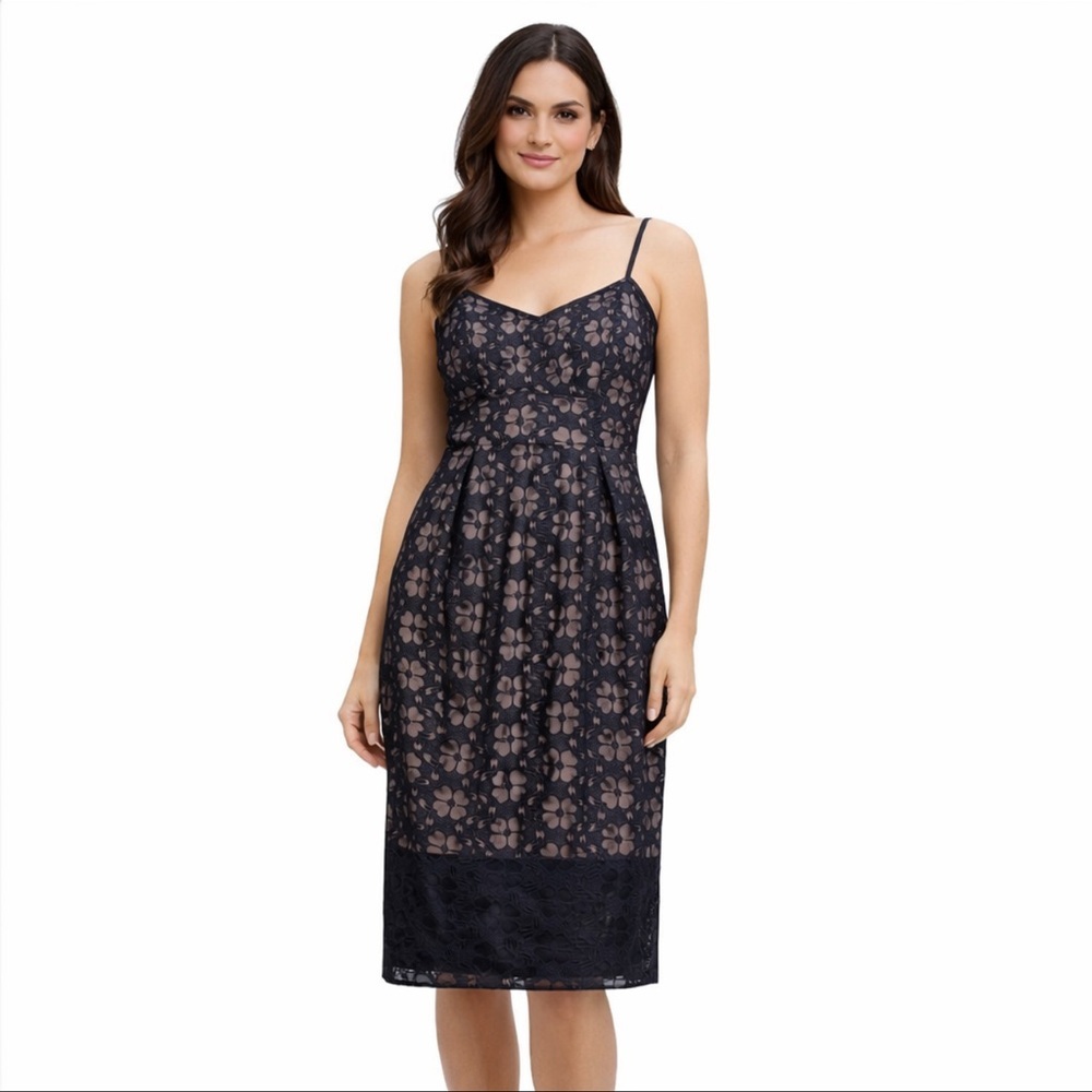 77 RW&CO Navy Lace Midi Dress | Size 4 NWT | Elegant Floral Cocktail Look
